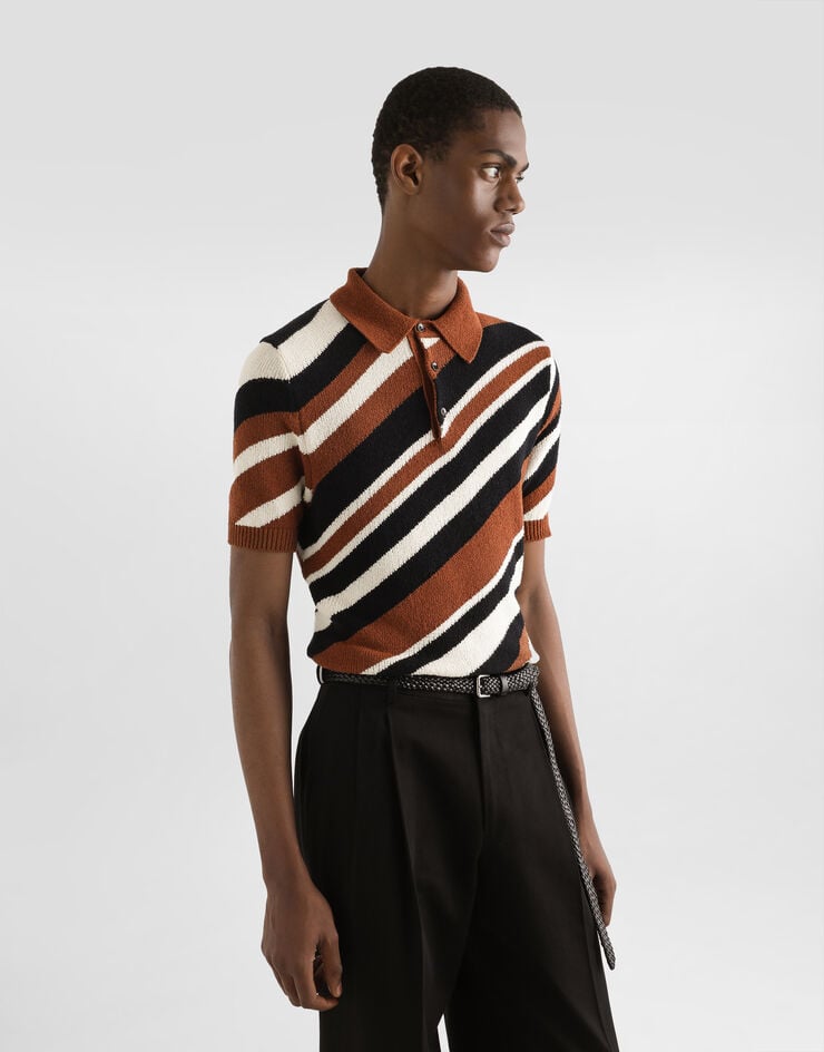 Dolce & Gabbana Jersey Polo De Algodón De Manga Corta Con Intarsia A Rayas