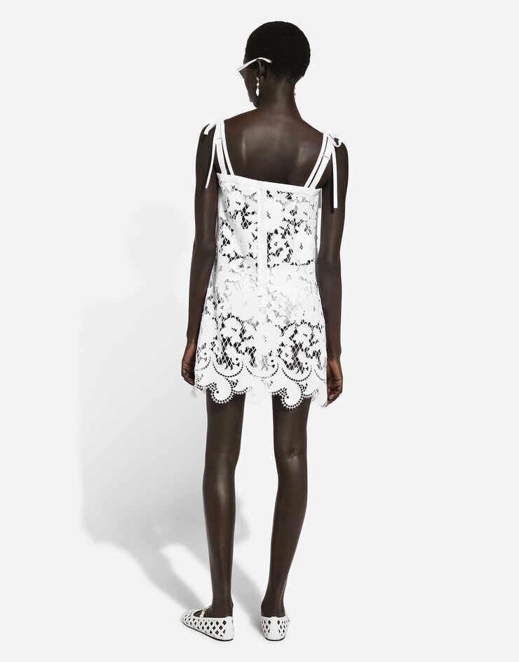 Dolce & Gabbana Minivestido De Algodón Con Bordado Floral Calado