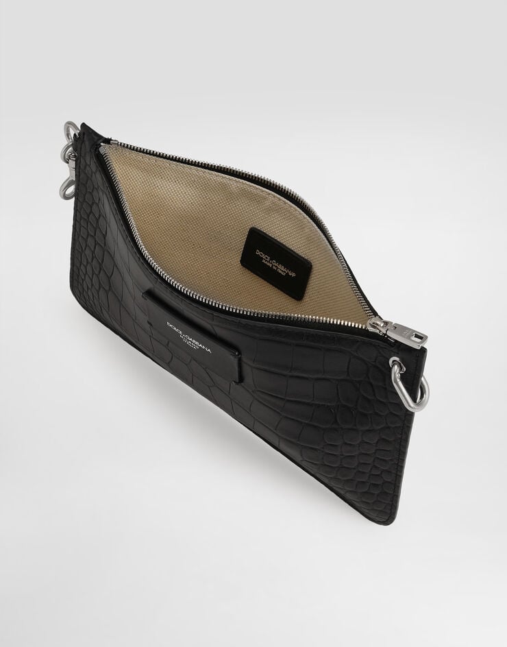 Dolce & Gabbana Neceser De Piel De Becerro Con Estampado De Cocodrilo