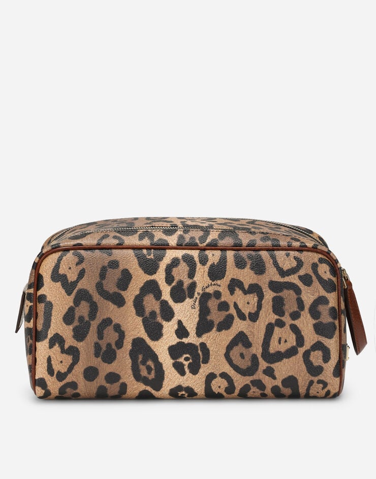 Dolce & Gabbana Neceser En Crespo Estampado Leopardo Con Placa Con Logotipo