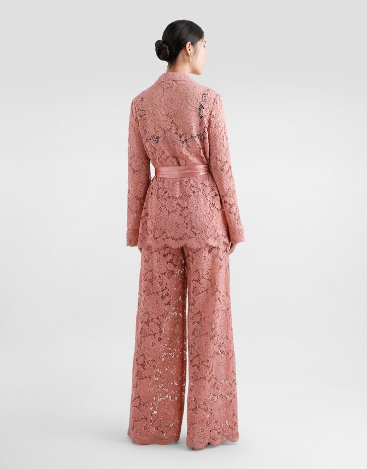 Dolce & Gabbana Pantalón Acampanado De Encaje Cordonetto Floral Con Logotipo DG