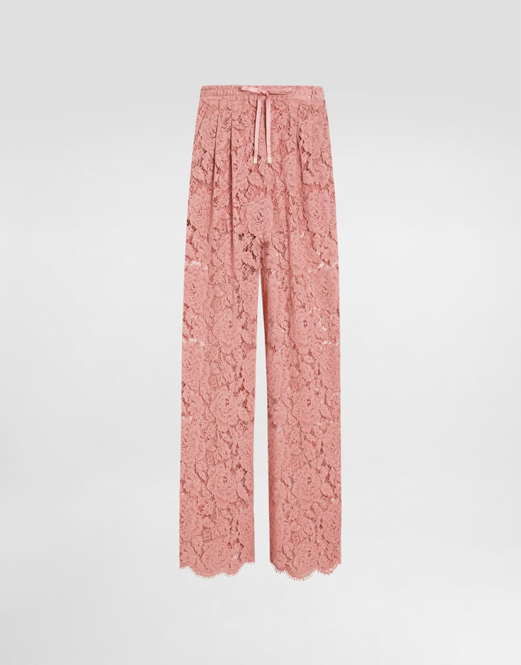 Dolce & Gabbana Pantalón acampanado de encaje cordonetto floral con logotipo DG