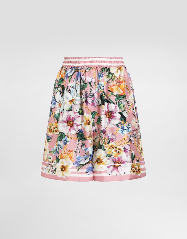 Dolce & Gabbana Pantalón corto estilo pijama de seda con estampado de flores