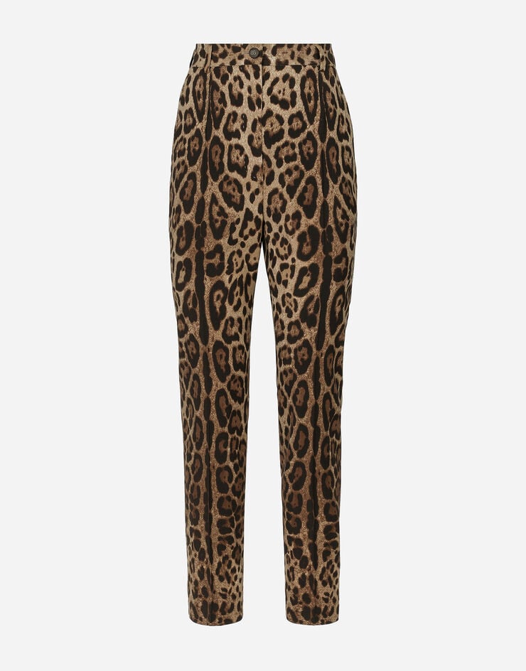 Dolce & Gabbana Pantalón de talle alto de lana con estampado de leopardo