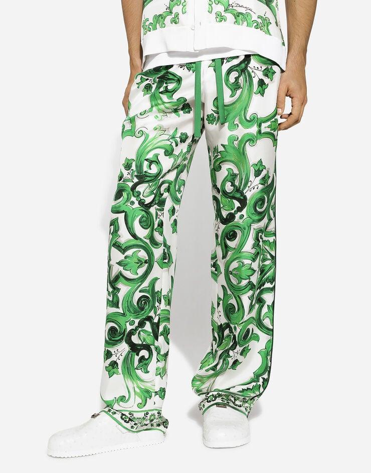 Dolce & Gabbana Pantalón Estilo Jogger En Sarga De Seda Con Estampado Maiolica