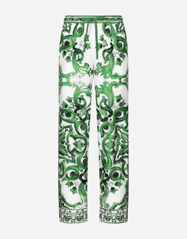 Dolce & Gabbana Pantalón estilo jogger en sarga de seda con estampado Maiolica