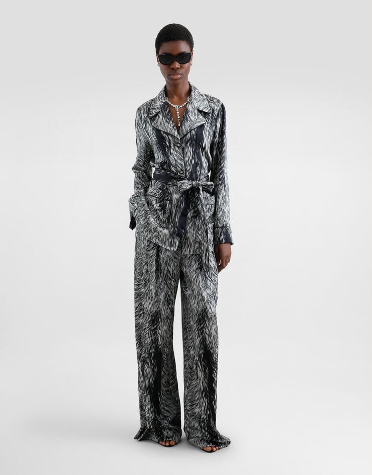 Dolce & Gabbana Pantalón Tipo Pijama En Raso De Seda Estampado Piel De Animal