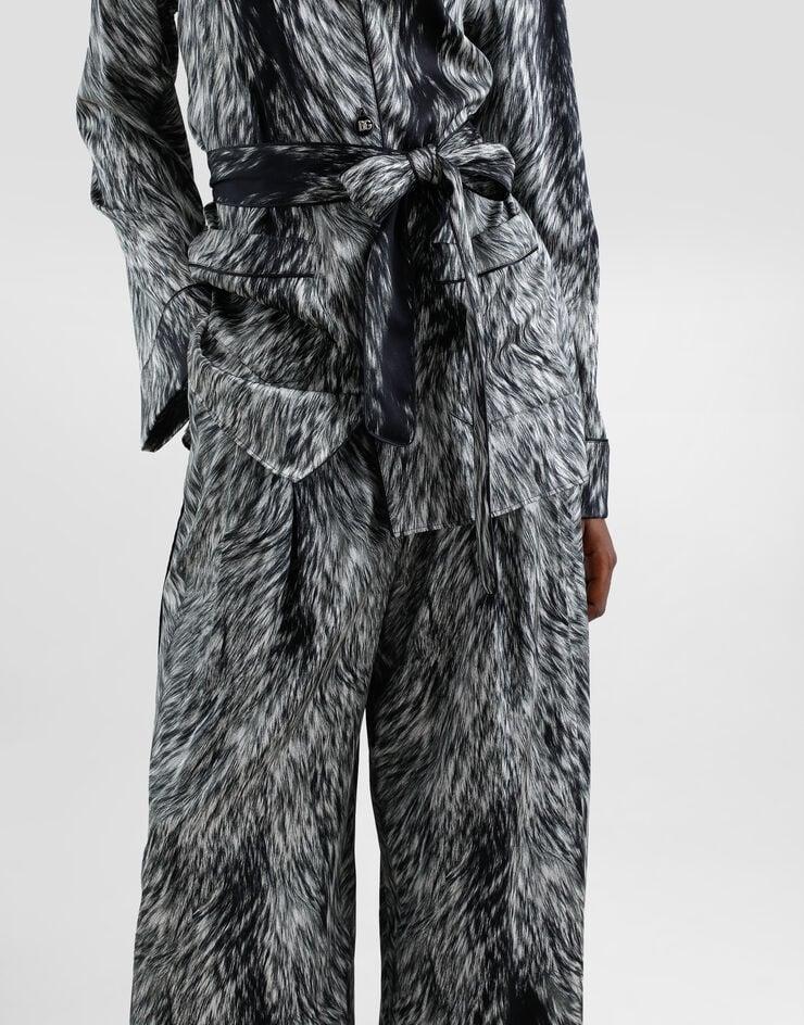 Dolce & Gabbana Pantalón Tipo Pijama En Raso De Seda Estampado Piel De Animal