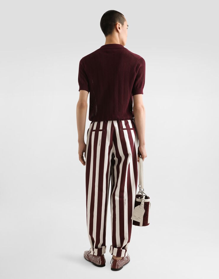 Dolce & Gabbana Pantalones De Algodón Jacquard A Rayas Con Doble Pinza