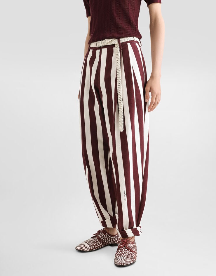Dolce & Gabbana Pantalones De Algodón Jacquard A Rayas Con Doble Pinza
