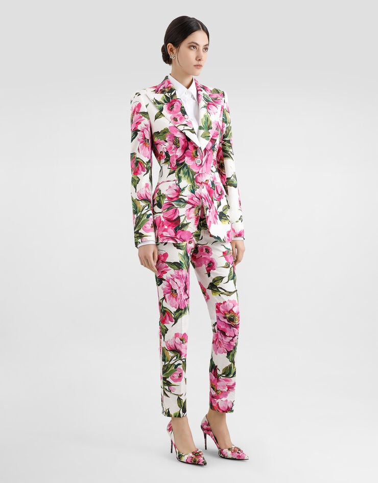 Dolce & Gabbana Pantalones De Algodón Jacquard Con Estampado De Peonías