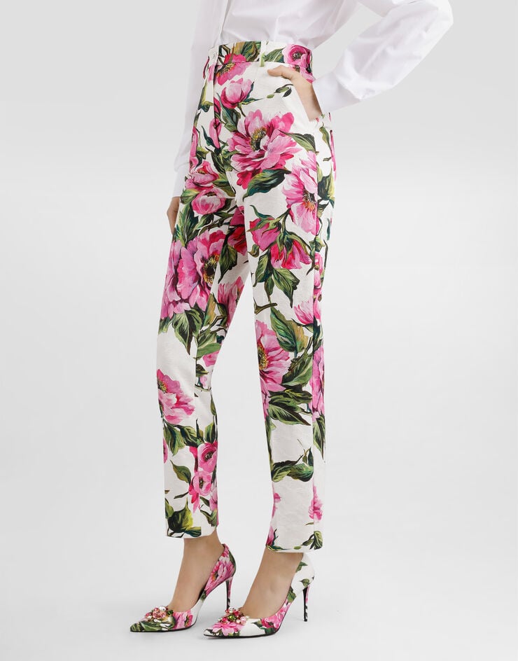 Dolce & Gabbana Pantalones De Algodón Jacquard Con Estampado De Peonías