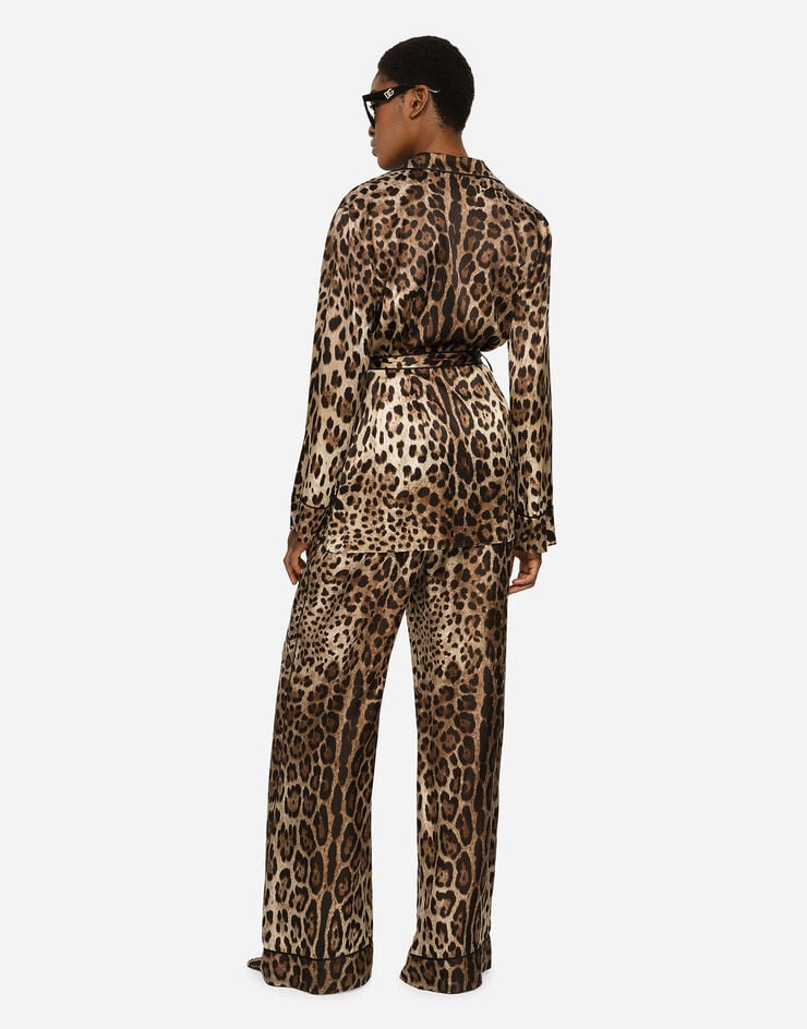 Dolce & Gabbana Pantalones De Pijama En Raso Con Estampado Leopardo