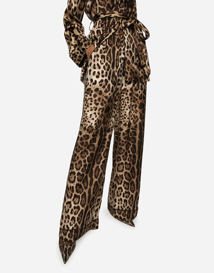 Dolce & Gabbana Pantalones De Pijama En Raso Con Estampado Leopardo