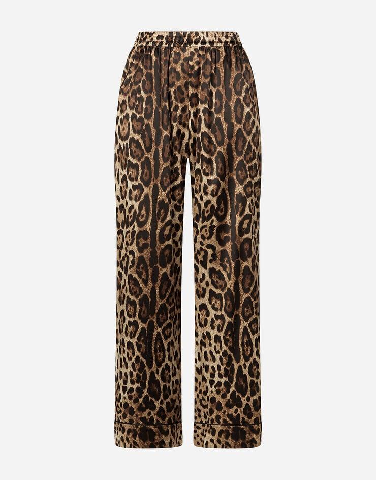 Dolce & Gabbana Pantalones de pijama en raso con estampado leopardo