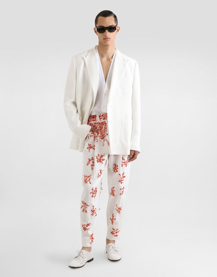 Dolce & Gabbana Pantalones De Sarga De Algodón Con Bordado De Coral