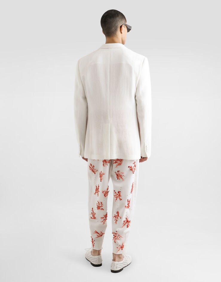 Dolce & Gabbana Pantalones De Sarga De Algodón Con Bordado De Coral