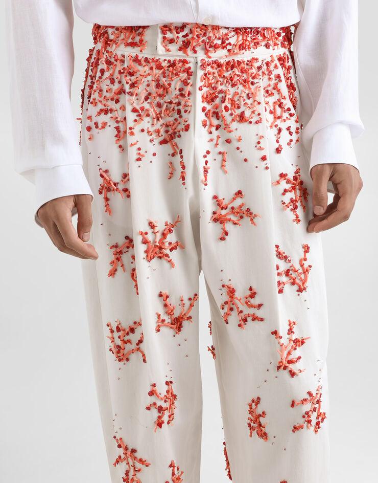 Dolce & Gabbana Pantalones De Sarga De Algodón Con Bordado De Coral