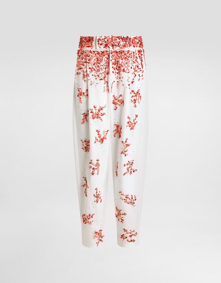Dolce & Gabbana Pantalones de sarga de algodón con bordado de coral
