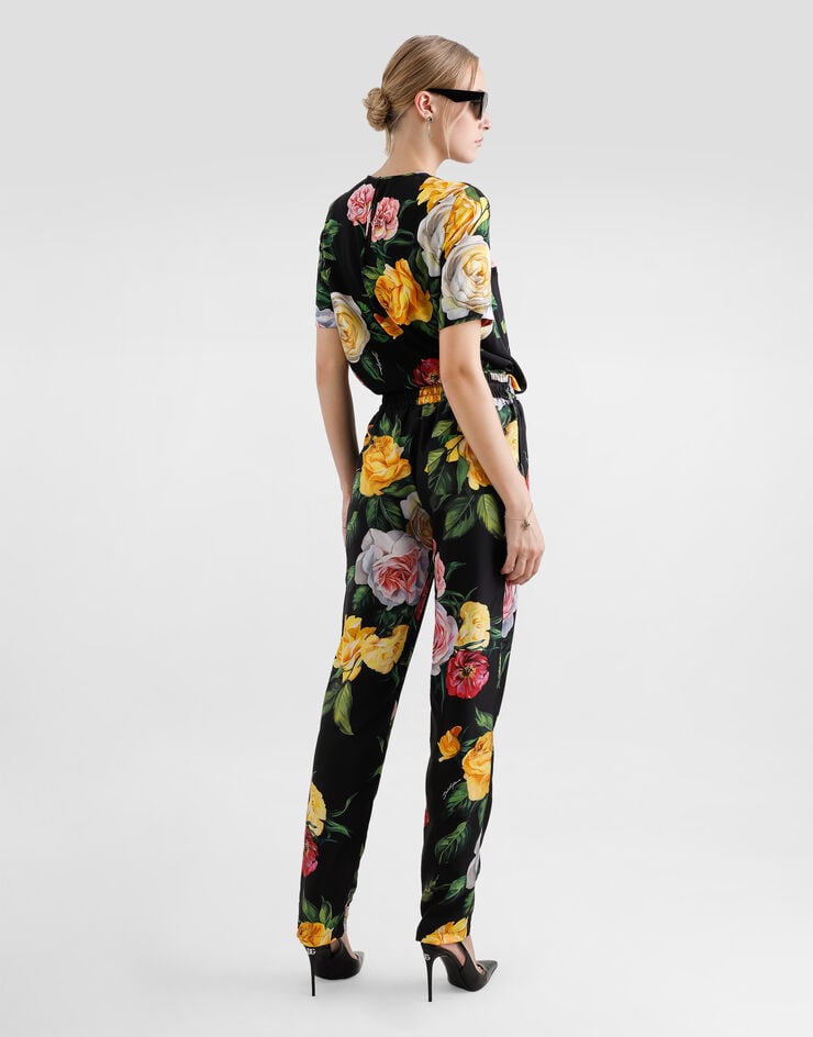Dolce & Gabbana Pantalones De Seda Con Elástico En La Cintura Y Estampado De Peonías Y Rosas