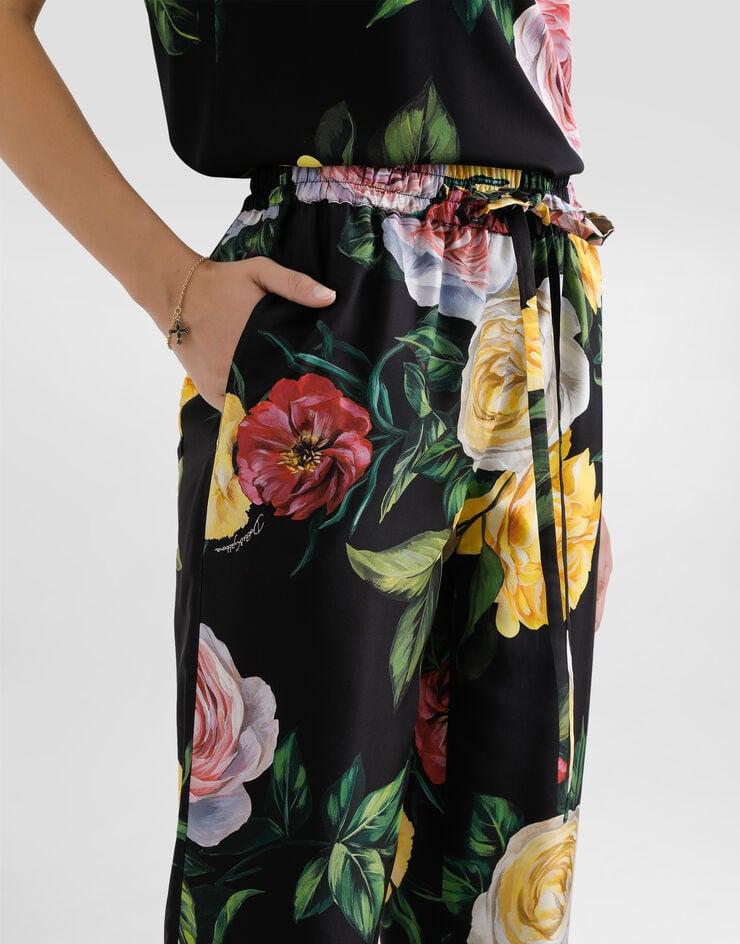 Dolce & Gabbana Pantalones De Seda Con Elástico En La Cintura Y Estampado De Peonías Y Rosas