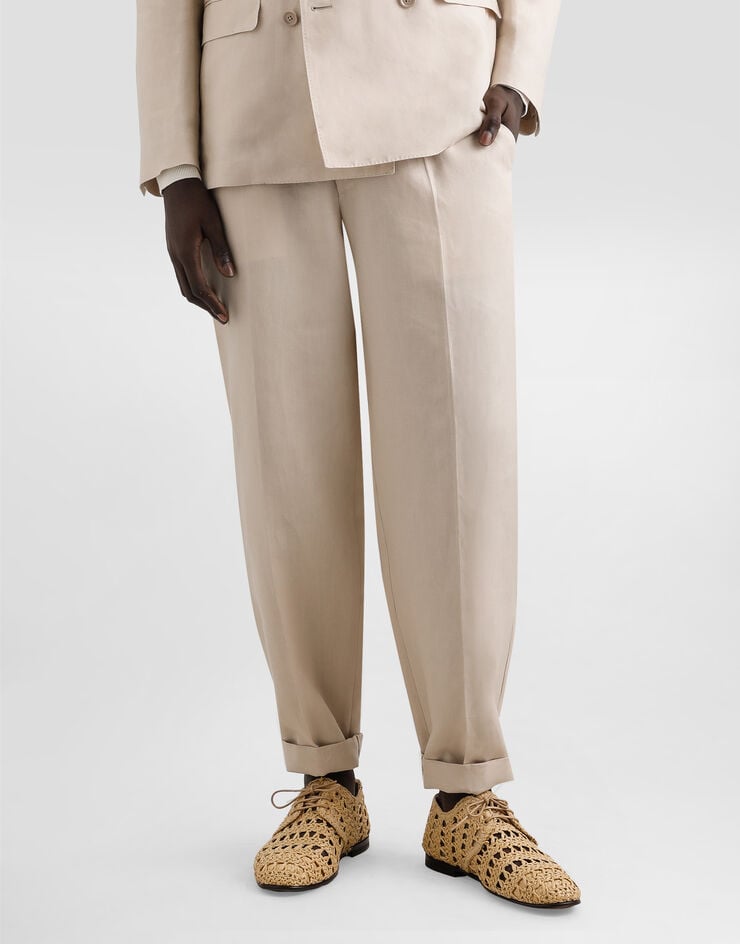 Dolce & Gabbana Pantalones De Tela De Lino Con Dobladillo