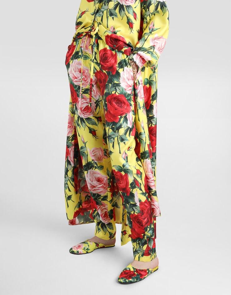 Dolce & Gabbana Pantalones En Sarga De Seda Con Estampado Bouquet