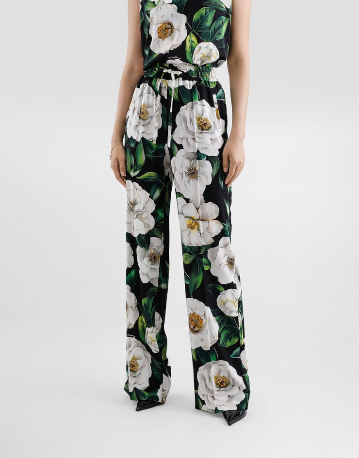 Dolce & Gabbana Pantalones Estilo Pijama De Charmeuse Con Estampado De Gardenias
