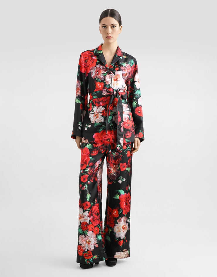 Dolce & Gabbana Pantalones Estilo Pijama De Raso Con Estampado De Rosas