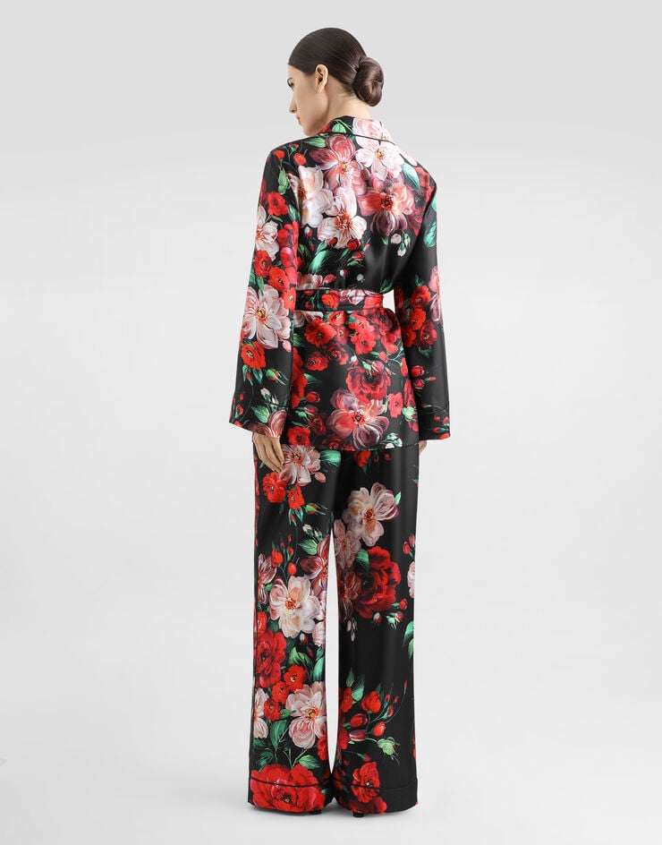 Dolce & Gabbana Pantalones Estilo Pijama De Raso Con Estampado De Rosas
