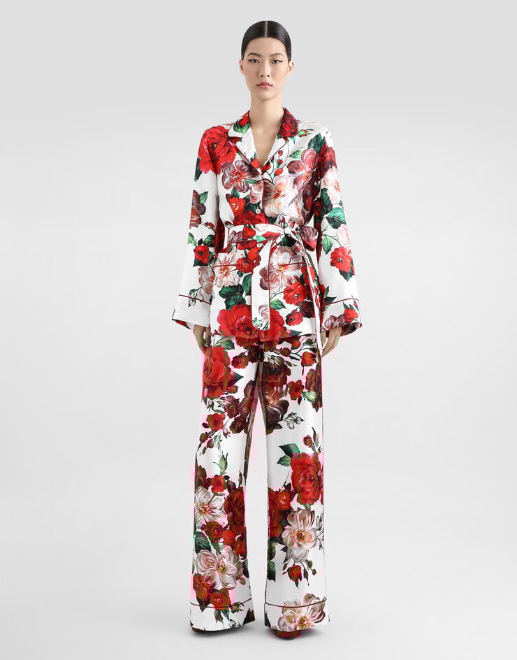 Dolce & Gabbana Pantalones Estilo Pijama De Raso Con Estampado De Rosas