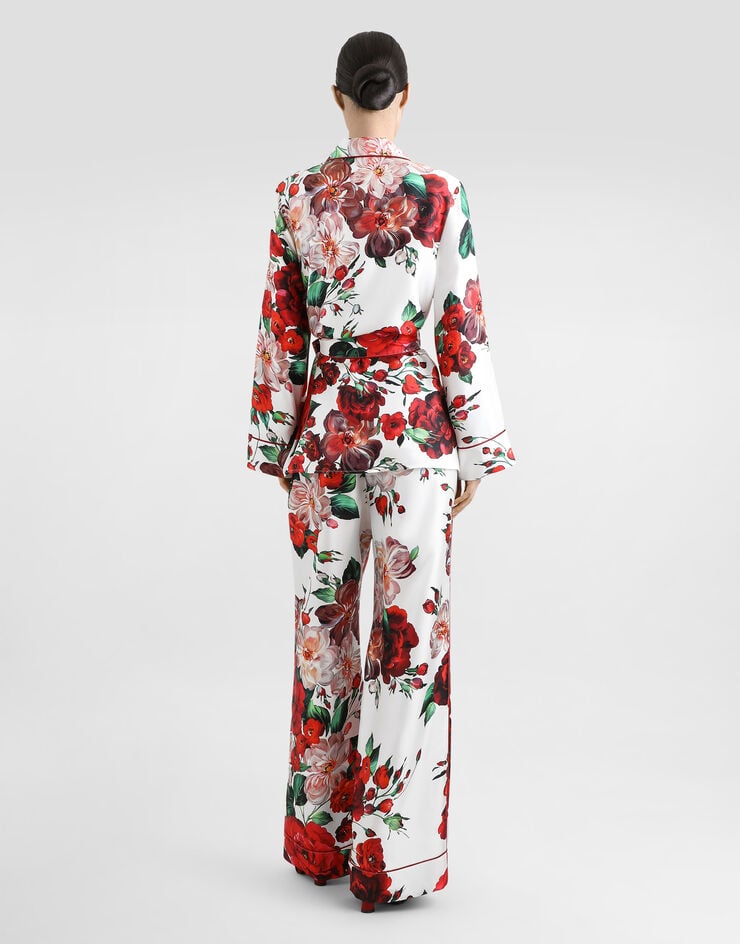 Dolce & Gabbana Pantalones Estilo Pijama De Raso Con Estampado De Rosas