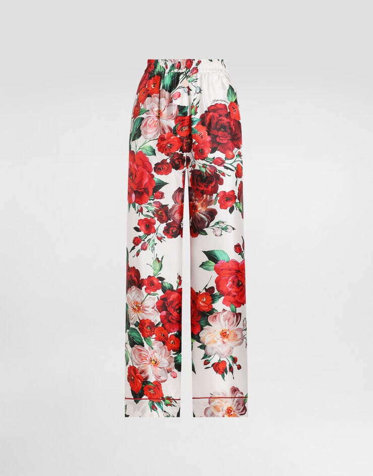 Dolce & Gabbana Pantalones estilo pijama de raso con estampado de rosas
