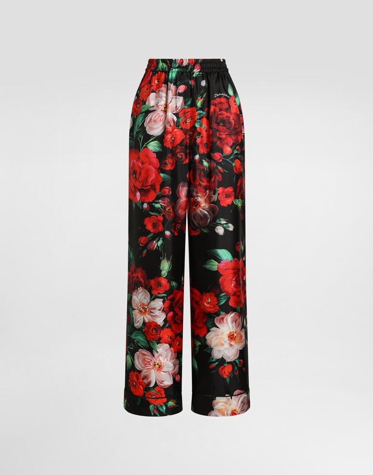 Dolce & Gabbana Pantalones estilo pijama de raso con estampado de rosas