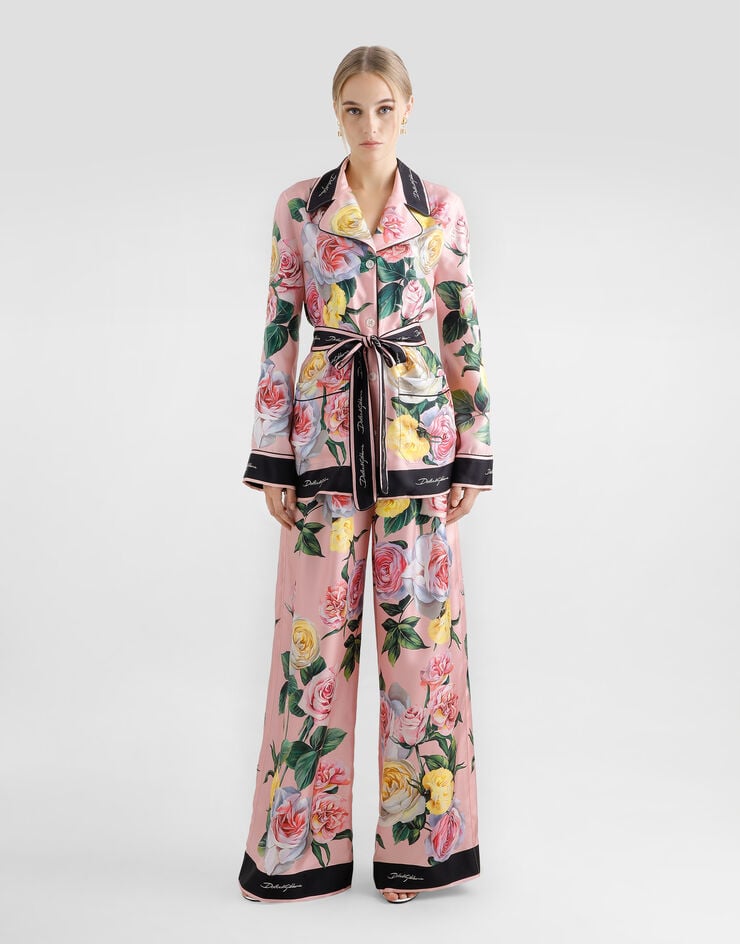 Dolce & Gabbana Pantalones Estilo Pijama De Seda Con Estampado De Peonías Y Rosas