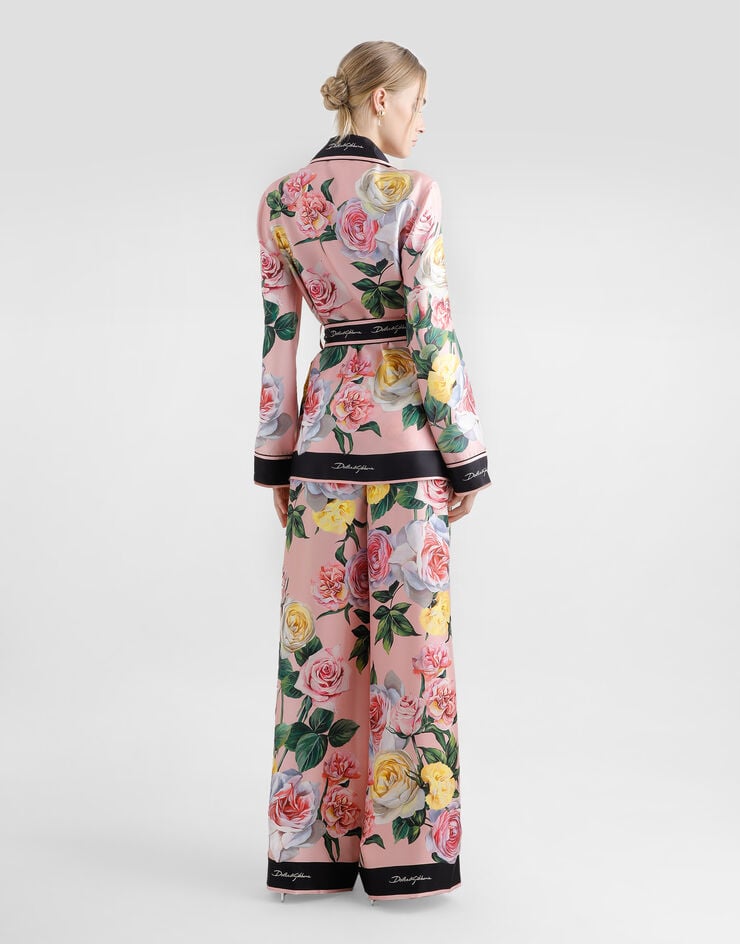 Dolce & Gabbana Pantalones Estilo Pijama De Seda Con Estampado De Peonías Y Rosas