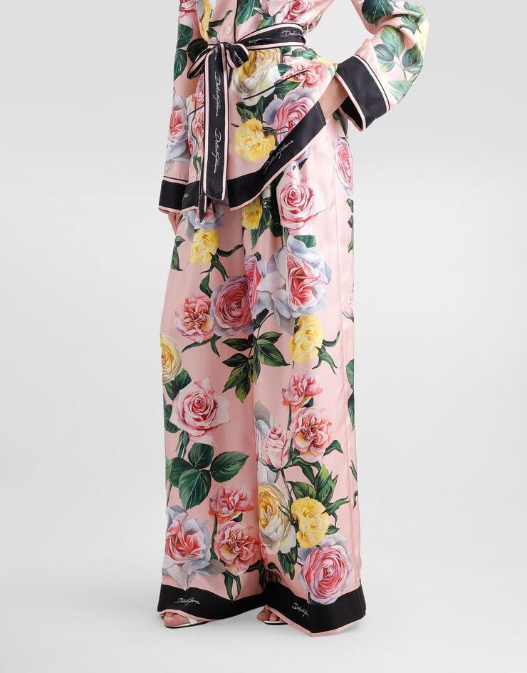 Dolce & Gabbana Pantalones Estilo Pijama De Seda Con Estampado De Peonías Y Rosas