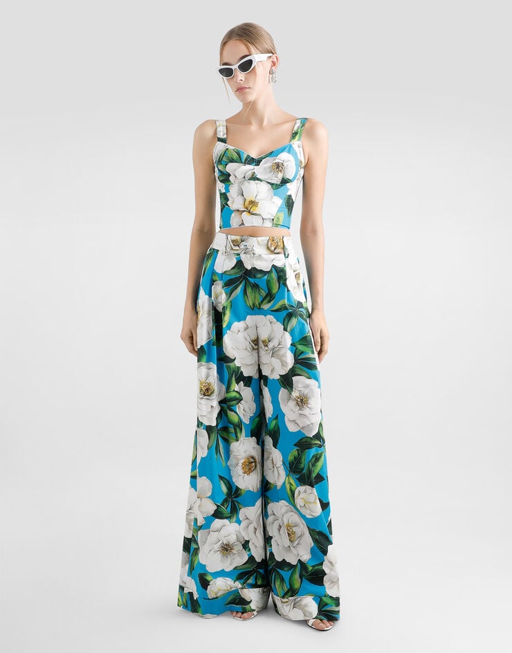 Dolce & Gabbana Pantalones Palazzo De Algodón Con Estampado De Gardenias