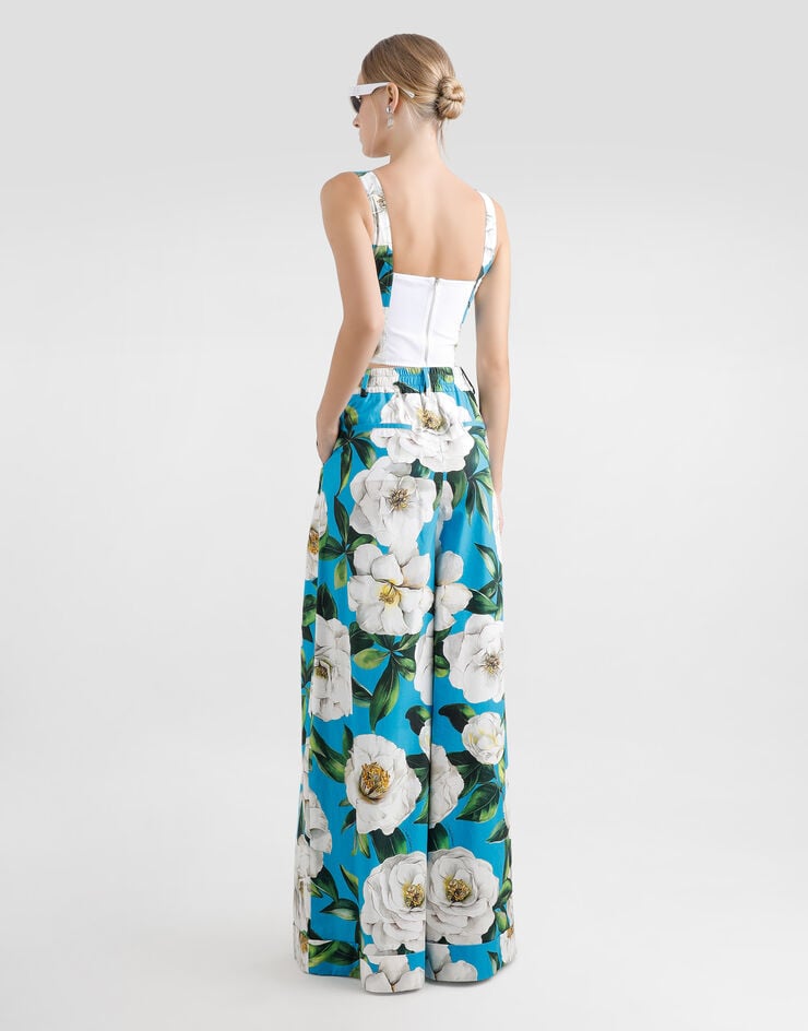 Dolce & Gabbana Pantalones Palazzo De Algodón Con Estampado De Gardenias