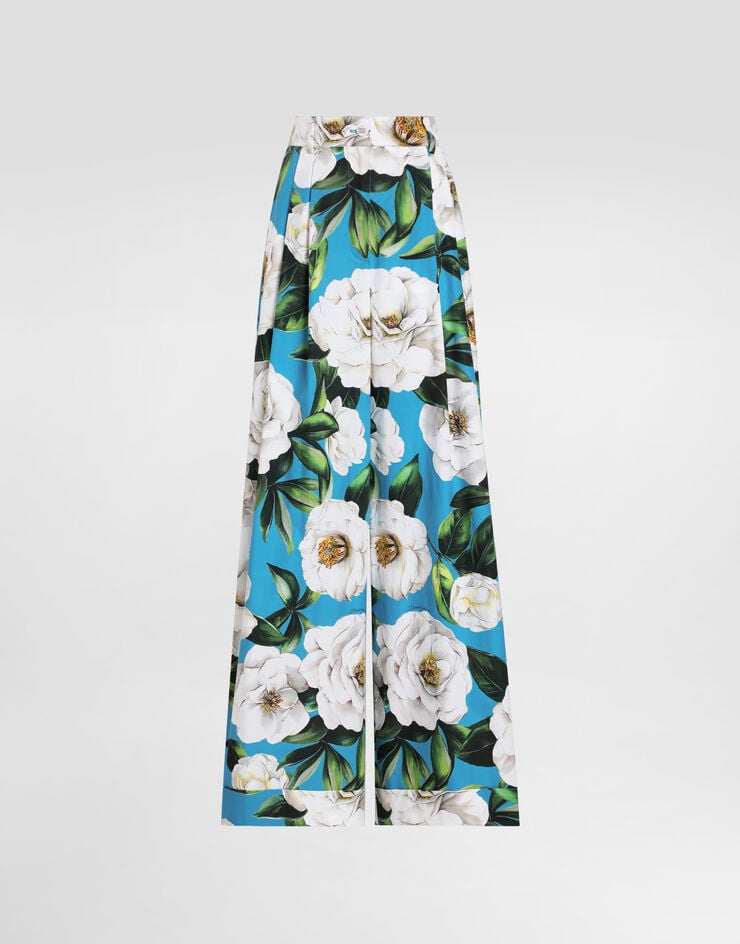 Dolce & Gabbana Pantalones Palazzo De Algodón Con Estampado De Gardenias