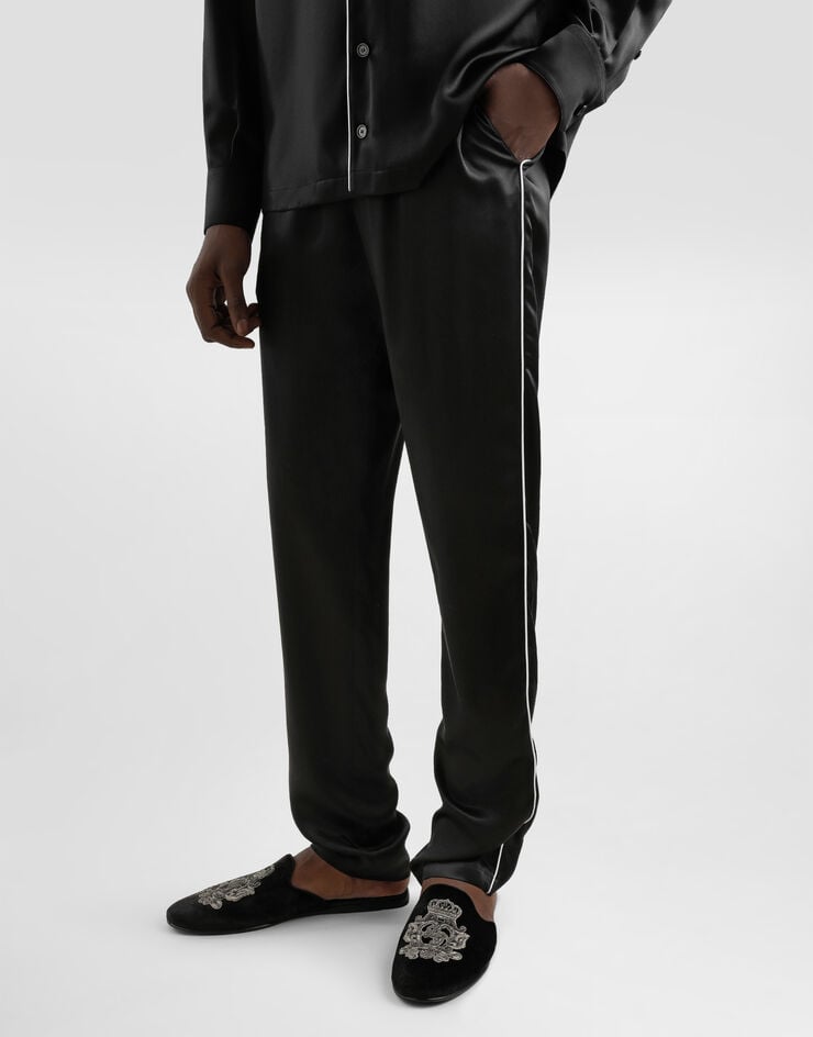 Dolce & Gabbana Pantalones Tipo Pijama De Seda Con Logotipo Bordado