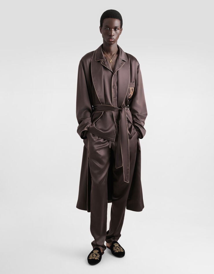 Dolce & Gabbana Pantalones Tipo Pijama De Seda Con Logotipo Bordado