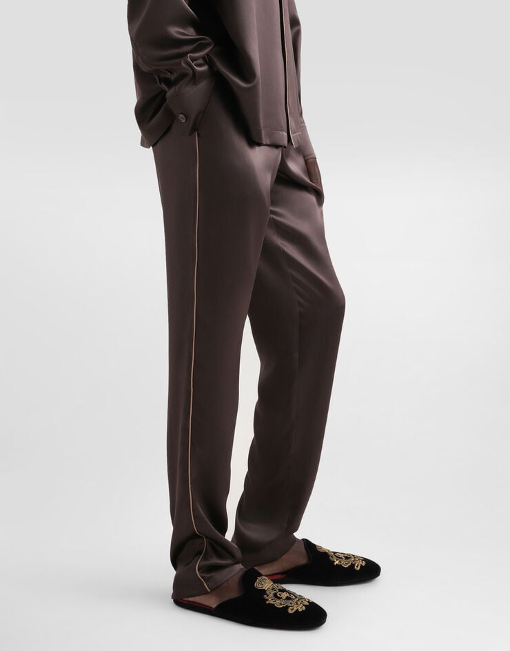 Dolce & Gabbana Pantalones Tipo Pijama De Seda Con Logotipo Bordado