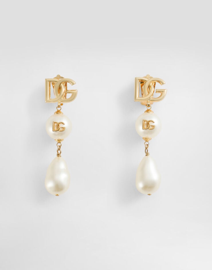 Dolce & Gabbana Pendientes colgantes con cabujón lágrima y logotipo DG