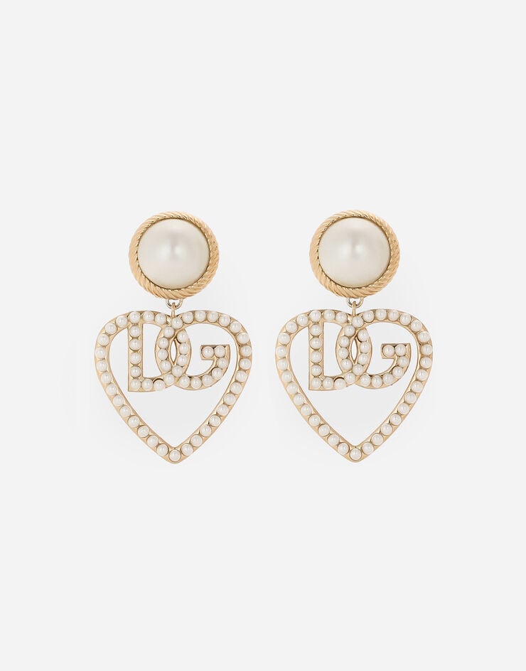 Dolce & Gabbana Pendientes colgantes con cabujón y corazón con logotipo DG
