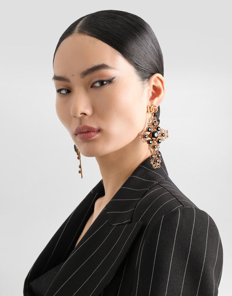 Dolce & Gabbana Pendientes Colgantes Con Cruz De Filigrana Y Logotipo DG