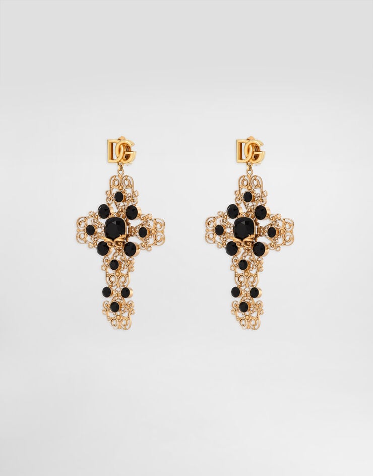Dolce & Gabbana Pendientes Colgantes Con Cruz De Filigrana Y Logotipo DG