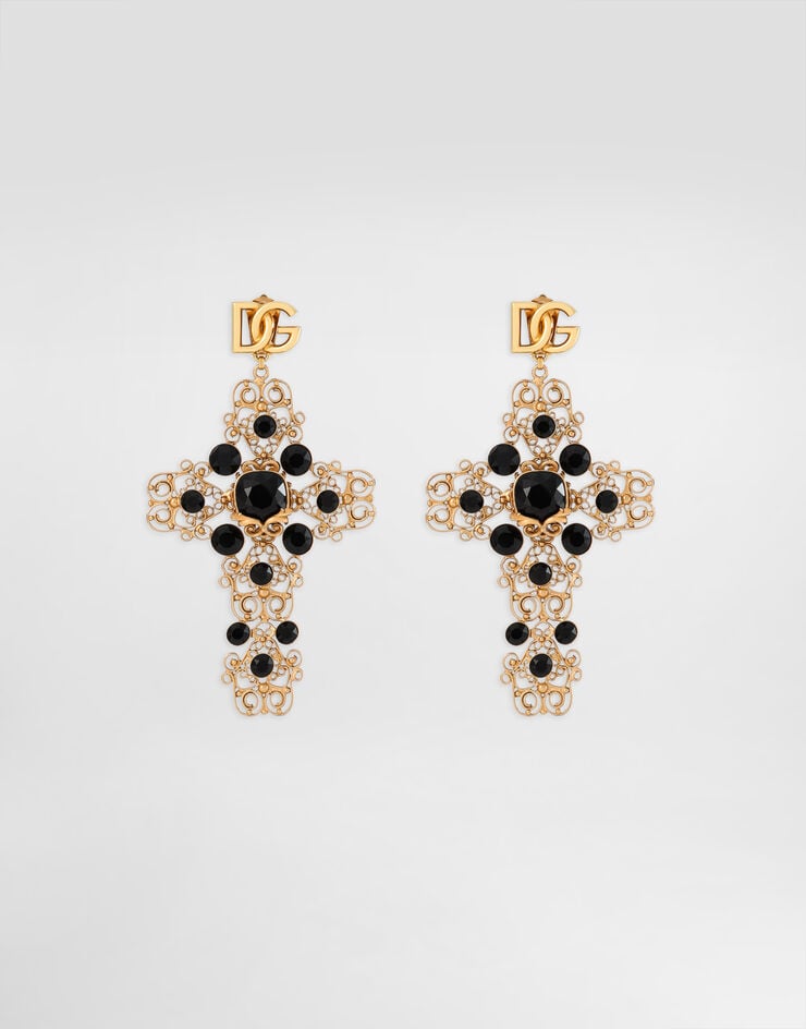 Dolce & Gabbana Pendientes colgantes con cruz de filigrana y logotipo DG