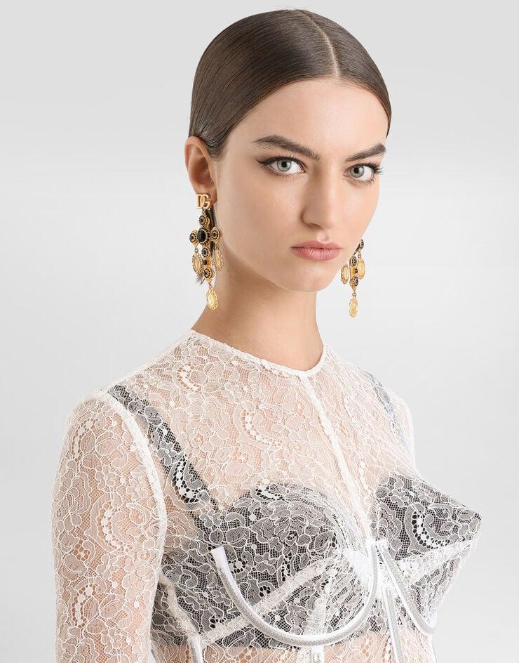 Dolce & Gabbana Pendientes Colgantes En Forma De Cruz Con Medallitas Votivas