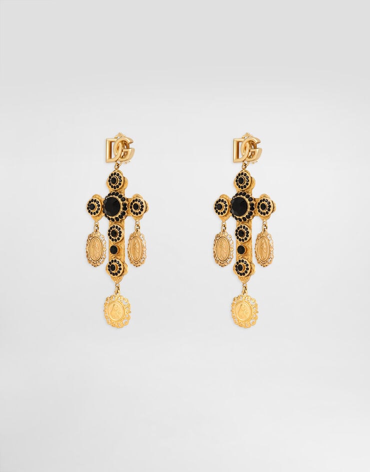 Dolce & Gabbana Pendientes Colgantes En Forma De Cruz Con Medallitas Votivas